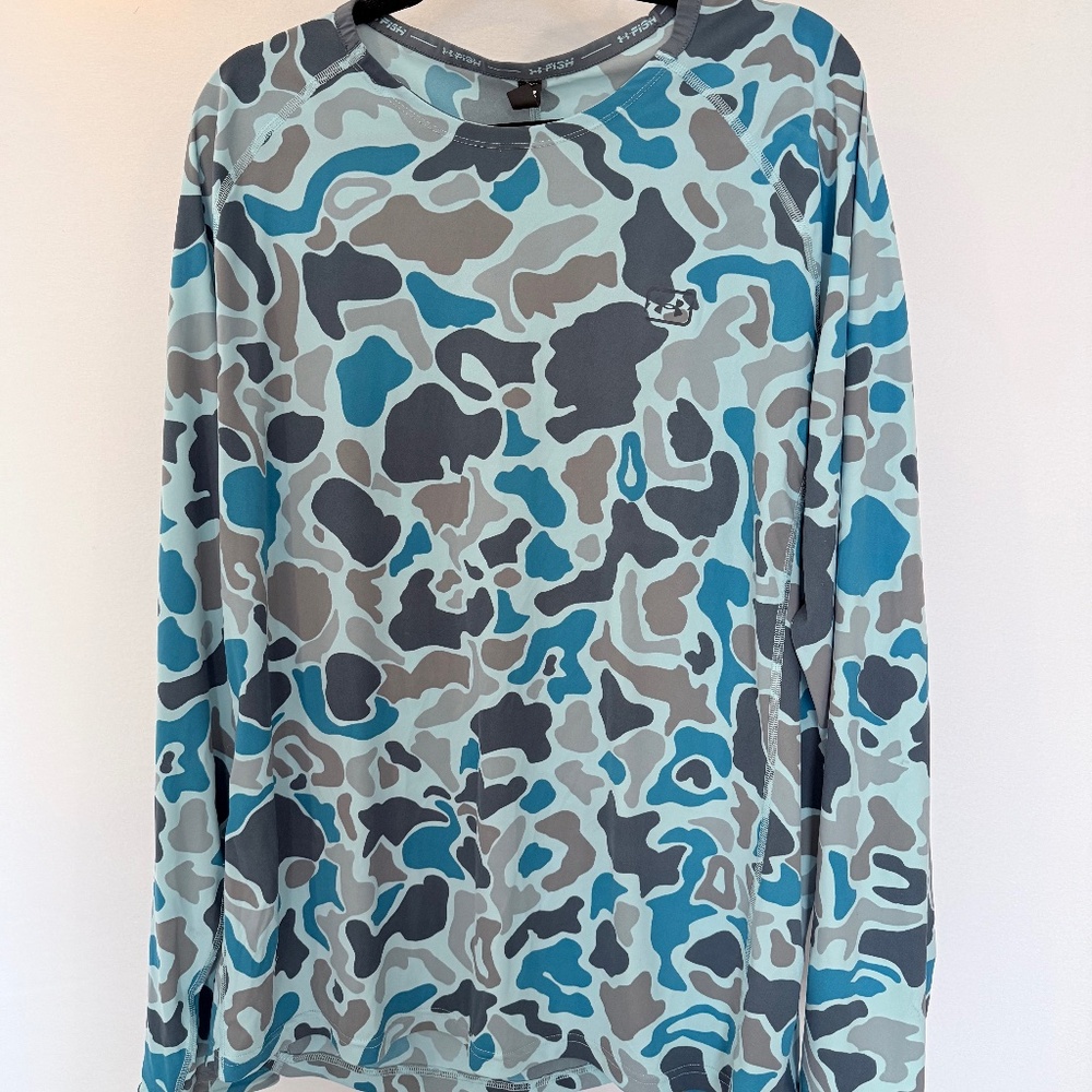 Under Armour UA Fish Pro XL blue gray camo long sleeve fishing shirt
